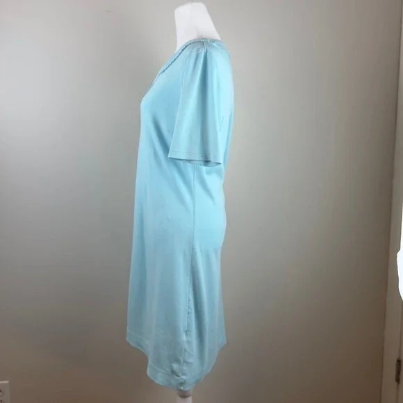 Talbots Petite Medium Robin Egg Blue Jersey Knit Shift Tunic Dress - Picture 3 of 7